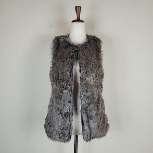 Banana Republic Faux Fur Vest Womens XS Smoky Gray Brown Sleeveless Cozy Jacket